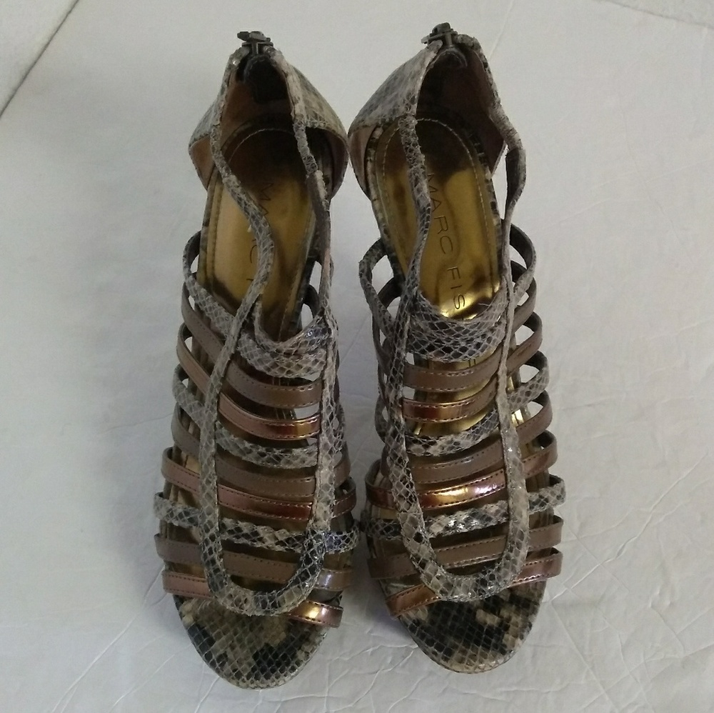 Marc Fisher Bobby Brown Snake Print Caged Sandals. - image 5